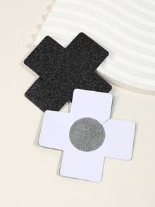 2/10pcs Glitter Cross Nipple Covers Black Sequin Breast Stickers Sexy Anti-Exposure Invisible Breast Pads Party Dance Disposable Breast Decoration Stickers Hot Girl Outerwear Innerwear Breathable Skin-Friendly Non-Damaging Seamless Clothing Accessories, Pasties Nipple Covers Cute, Rave Accessories - Multicolor - View 4