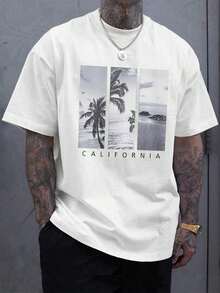 Men's Tropical Print T-Shirt - White - View 1