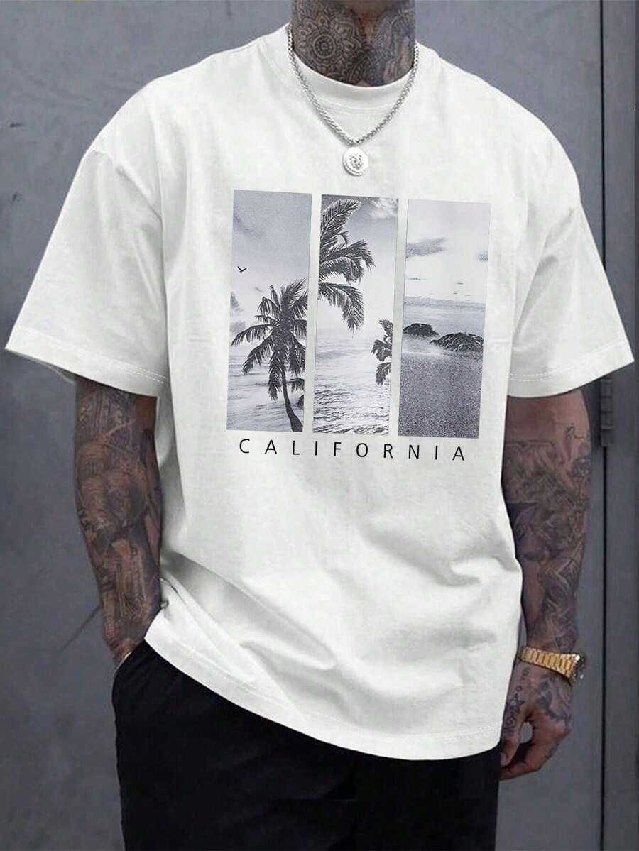 Men's Tropical Print T-Shirt - White - View 1