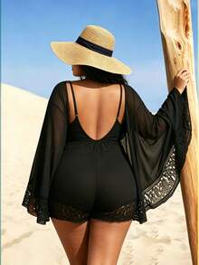 1pc Women's Wide Brim Straw Hat - UV Protection Summer Sun Hat With Black Ribbon - Foldable Beach Hat, Suitable For Vacation And Travel - Multicolor - View 3