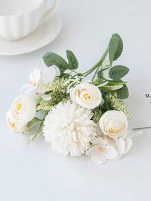 1/3/60pcs Artificial Silk Peony Bouquet, Faux Tea Rose, Suitable For Spring/Autumn Wedding Vase, Home Restaurant Bedroom Decor, Holiday Birthday Party Accessories, Outdoor Garden Decoration - White - View 7