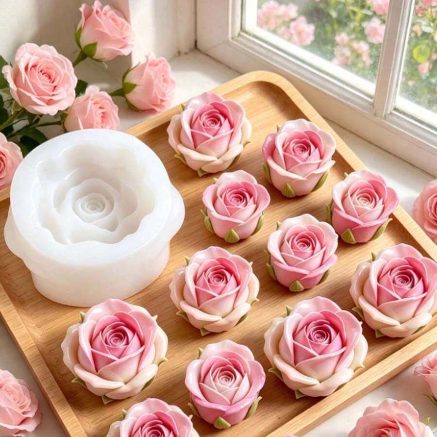 1pc Rose Bud Silicone Candle Mold, Exquisite Flower Shape, Non-Stick, Reusable, Suitable For Aromatherapy Candles, Plaster, Resin, Soap, DIY Romantic Home Decor, Valentine's Day Handmade Supplies - A - View 1