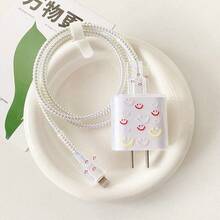5件組 適用於 iPhone 17 16 14 15 數據線 心形櫻桃蝴蝶結表情圖案 Apple 20W 充電器保護套 - 彩色 - 查看 12