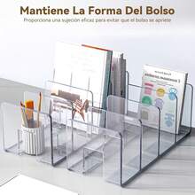 Paquete de 4 organizador bolsas de dama, con 5 Separadores, Estante Divisores de Almacenamiento para Bolsas de Clóset, Acrílicos Transparente Separadores de Libros - 01 - Ver 5