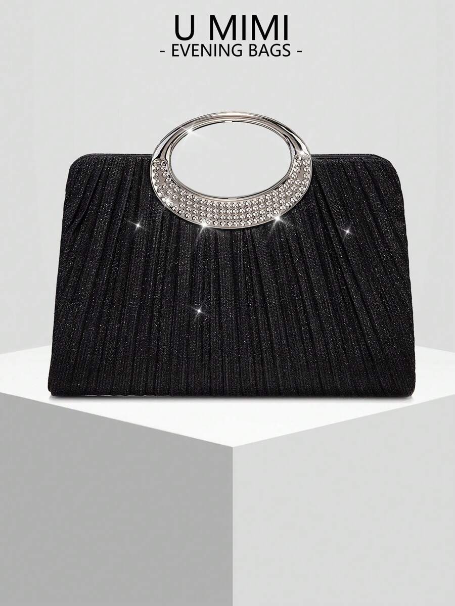 New European And American Style Women's Evening Bag, Glitter Material, Premium Niche Crossbody Bag, Wedding Season, Mother's Day Gift - Black - View 1