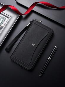 SHABILI 1pc Solid Color PU Large Capacity Zipper Business Wallet Clutch Phone Bag For Men, Commuting, Student, Daily Use - Black - View 13