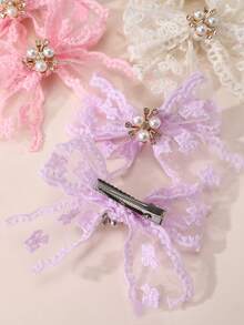 8pcs/Set Girls Mesh Pearl Flower Hair Clip Set Suitable For Daily Decoration - Multicolor - View 3