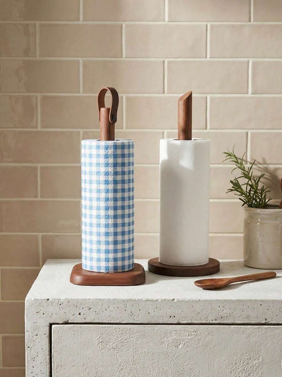 1pc Sandalwood Vertical Paper Towel Holder, Freestanding Design, Smooth Polished Surface, Stable Base, Minimalist Aesthetic, Customizable Engraving, Suitable For Kitchen, Dining Room, Home Decor, Holiday Gift And Party Favor Choice - Multicolor - View 1