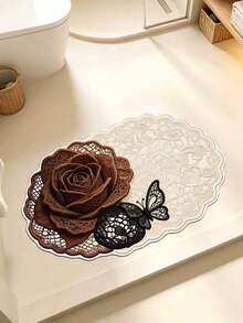 1pc Lace Rose Bath Mat, Bathroom Rug, Doormat, Small Rug, Carpet, Floor Mat, Home Decor, Area Rug, Outdoor Mat, Home Decor, Area Carpet, Bedroom Rug, Washable Carpet - Multicolor - View 5