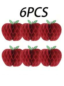 6pcs Honeycomb Apple Shaped Decorations, Back To School Party Apple Decor, Back To School Party Indoor School Outdoor Garden Room Decor, Baby Shower Decorations, Kindergarten Hanging Decor, Apple Shaped Party Decoration Supplies - Multicolor - View 7