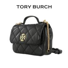 TORY BURCH Willa Solid Color Quilted Flap Chain Goat Leather Shoulder Crossbody Handbag For Women 153399-001 - Black - View 3
