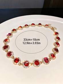 Elegant Fashion Red Rhinestone Necklace Decorative Accessory Holiday Birthday Party Girls Gift (Girls Style) - Red - View 4
