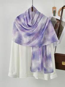 1 pieza Pañuelo de cabeza estampado en acuarela estilo bohemio para mujer, pañuelo musulmán resistente a los rayos UV, elegante y versátil, adecuado para uso diario - Morado - Ver 7