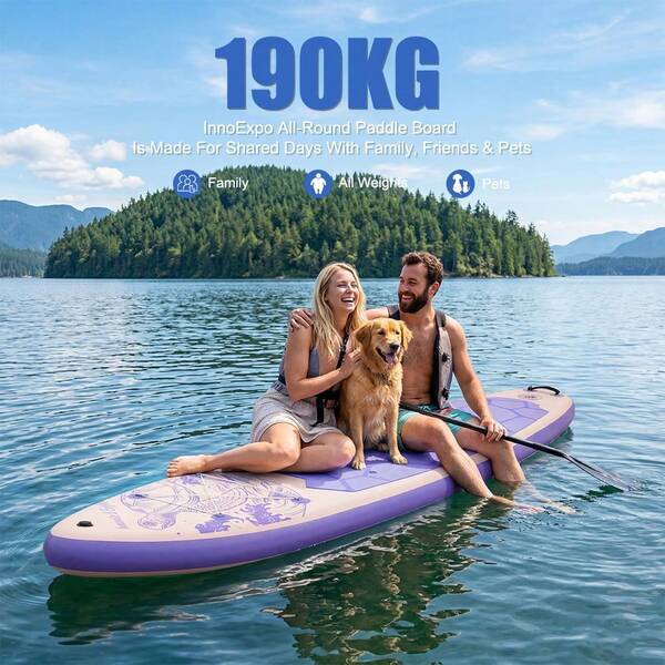 InnoExpo Tavola da Stand Up Paddle gonfiabile con stampa tartaruga lavanda, 335*83*15 cm, ponte antiscivolo largo 33", portata massima 190 kg con kit completo, ideale per principianti e per uso occasionale.