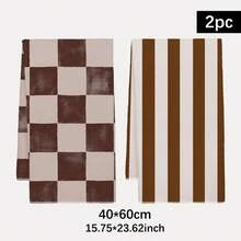 2PCS Kitchen Towels Coffee Color Plaid Striped Print Microfiber Kitchen Towels, Modern Minimalist Style 40*60cm Rectangular Dish Cloth, Tablecloth, Hand Towel, Kitchen Decor, Home Decor, Neighbor Housewarming Gift, Kitchen Bathroom Supplies Home Essentials - Khaki - View 12