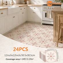 SUPSTICKER 8/24片復古摩洛哥風地板貼紙，PET表面自黏防滑，12x12英吋，4款設計，適用於廚房與浴室 - 多色 - 查看 15