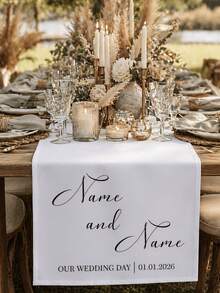 Customized Wedding Table Runner, Suitable For Sweetheart Table Decoration, Customizable Name, Perfect For Newlywed Table Decor And Coordinated Venue Setup, Creating Sweet Romantic Event Details And Customized Wedding Display - White - View 10