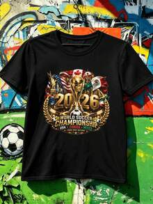 T-S HIR T pour ho mm es pour le Fu?ball-Weltmeisterschaft 2026 – Tissu haut de gamme, avec formulaire de passe, style Street-Hip-Hop, impression graphique unique - Noir - Voir 2