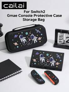 1pc Astronaut Illustration Pattern Switch2 (2025)/Switch NS/Switch OLED Compatible Game Console Accessory Set, Game Console Protective Case/Storage Bag, TPU Soft Shell/Hard Shell Removable Stand, Beautiful And Practical, Portable Stand, Portable Travel, Anti-Drop Anti-Scratch, Anti-Fouling, Fashionable Romantic Gift - View 1