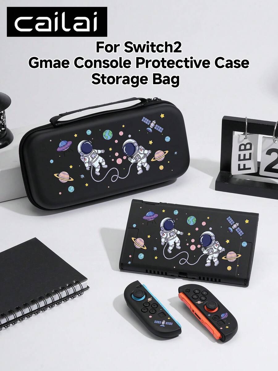 1pc Astronaut Illustration Pattern Switch2 (2025)/Switch NS/Switch OLED Compatible Game Console Accessory Set, Game Console Protective Case/Storage Bag, TPU Soft Shell/Hard Shell Removable Stand, Beautiful And Practical, Portable Stand, Portable Travel, Anti-Drop Anti-Scratch, Anti-Fouling, Fashionable Romantic Gift - View 1