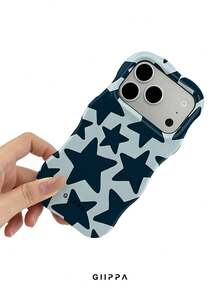 GIIPPA 1 pieza Funda de teléfono con base verde y diseño de patrón de estrellas azul oscuro, funda de teléfono ondulada para teléfono 17 Pro Max, compatible con teléfono 16 Pro Max, 15 Pro Max, 14 Pro Max, funda de teléfono de moda premium estilo coreano, compatible con 11/12/13/14/15/16 Pro Max Plus, diseño elegante adecuado para hombres y mujeres, ¡regalo perfecto para novia en Navidad, Día de San Valentín, Pascua, temporada de bodas y cumpleaños! - Multicolor - Ver 4