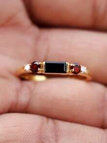 1pc Bohemian Vintage Fashion Minimalist Ring, Square Black Vintage Design, Versatile Minimalist Ring - Multicolor - View 8