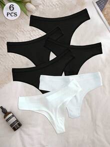 6pcs/Set Ribbed Comfortable Thong G-String T-Back Seamless Panties, Sexy Comfortable Triangle Briefs Women's Underwear - Multicolor - View 11