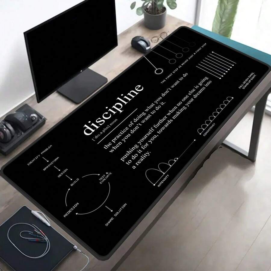 1pc Cool Desk Mouse Pad With Self-Discipline Motivational Quotes – Newton's Cradle, Workflow Loop, And Consistency Curve Design (Extra Large, Durable Mouse Pad / Gaming Mouse Pad / Office Mouse Pad / Laptop Keyboard Pad / Desk Pad) - Mouse Pad - View 1