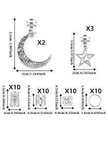 45 Pcs Women's Dreadlock Star Moon Combination Hair Rings Moon Star Braid Hair Clips Hair Accessories Summer Beach Vacation Hair Clips Y2K,Hair Claws - Silver - View 6