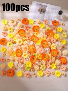 50入/100入人造花頭，大中小號人造花，迷你仿真花，雛菊花，適用於秋季裝飾、婚禮裝飾、房間客廳裝飾、牆面桌面裝飾、家居裝飾、派對、生日禮物等 - 橘黃色 - 查看 11