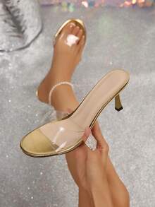 New Women's Summer Fashion High Heel Sandals, Minimalist Elegant Kitten Heel Round Toe Stiletto Women's Shoes, Easy To Match, Suitable For Casual Outdoor Scenes. Solid Color Commute Plain Office, Elegant Women's Sandals, Fashion Women's High Heel Shoes - Gold - View 7