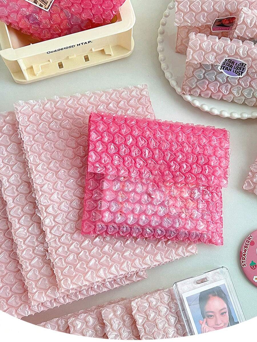 10-Piece Set Holiday Gift Bubble Bags, Pink/Red Gift Shipping Bags, Suitable For Post-Holiday Gift Protection And Storage. Bubble Buffer Packaging Bags, Shockproof, Portable, Suitable For Transportation And Packaging, Honeycomb Packaging Bags. - Multicolor - View 1