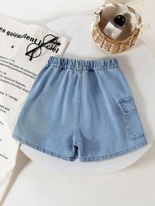 1pc Girls' Outdoor Casual Cute Sweet Denim Shorts With Pockets, Fashionable Capybara Print Design - Light Wash - View 2