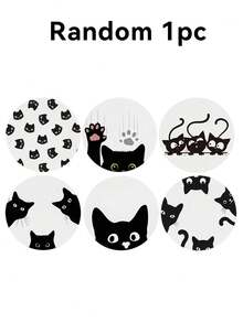 1/6/12pcs Minimalist Black Cat Silhouette Wooden Coasters, Cute Cartoon Black Cat Paw Print Round Wooden Coasters, Suitable For Cat Lovers Home Kitchen Bar Coffee Table Modern Minimalist Decor - Black - View 14