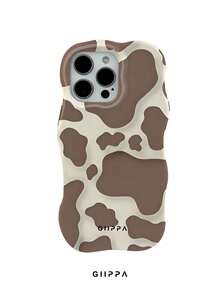 GIIPPA 1件卡其色底棕色奶牛紋波浪手機殼，適用於Phone 17 Pro Max，相容Phone 16 Pro Max、15 Pro Max、14 Pro Max，韓系高端時尚趣味手機殼，相容11/12/13/14/15/16 Pro Max Plus，優雅設計男女皆宜，聖誕節、情人節、復活節、婚禮季與生日送女友的完美禮物 - 彩色 - 查看 5