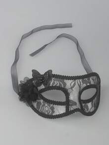 1pc Women's Black & White Party Sexy Vintage Masquerade Performance Mask, Semi-Transparent Floral Pattern Half Face Mask With Tie, Eye Mask, All Season - Multicolor - View 13