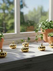 20 pièces/1 pièce Ornements décoratifs en forme de citrouille dorée factice, convient pour les arrangements floraux, l'emballage de cadeaux et le DIY fait main, parfait pour la fête d'Halloween, le mariage, l'anniversaire, l'événement à thème, la fête vintage, la douche nuptiale et d'autres occasions - Taille unique - Voir 8