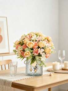 1 Stück künstlicher Rosen- & Hortensienkranz, geeignet für Hochzeit, Zuhause, Zimmer, Esstisch, Feiertagsdekoration, Brautstrauß, Outdoor-Garten DIY Geschenk, Seidenrose, Hochzeitsdekoration, Valentinstagsgeschenk - Pink - Übersicht 6