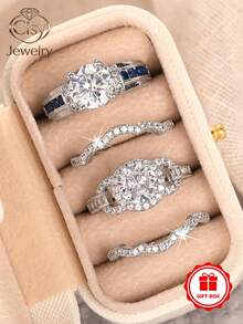4pcs Elegant Cubic Zirconia Rings With Gift Box, Suitable For Women To Wear, Applicable For Wedding, Engagement, Anniversary Party, Jewelry Valentine's Day Gift And Other Occasions - 1# - View 8