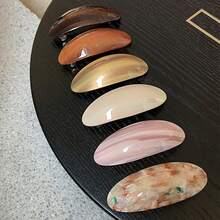 1pc Hot-Selling Fashion 9cm Oval Hair Clip, Vintage Marble Pattern Acetate Spring Clip Hair Accessory For Women And Girls - Multicolor - View 5