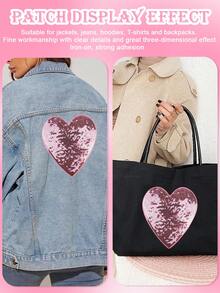 1 pieza Parche bordado con patrón de corazón de lentejuelas rosas, adecuado para chaquetas, mochilas, jeans, camisetas - Decoración duradera, accesorios de ropa, parche decorativo para reparar agujeros en pantalones - rosa - Ver 5