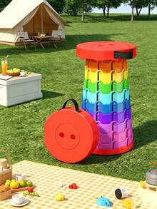4/1pc Rainbow Telescopic Folding Stool, Portable Round Stool With Handle, Smiling Face Cover, Multi-Color Patchwork Design, Casual Outdoor Style, All Season Applicable, For Camping, Picnic, Fishing, Travel, Home, Gardening, Adult Size - Multiple Styles - View 14