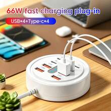 OLAF 8 In 1 Fast Charging Multi-Functional Expansion Dock USB A Type C Mobile Phone Charging Socket Converter For Travel Home Office - White - View 2