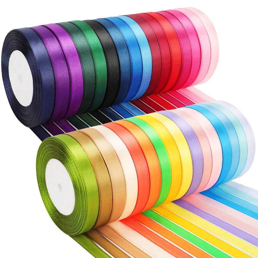 25mm 1cm Wide Polyester Satin Ribbon, Single-Faced Satin Ribbon, Perfect For Gift Wrapping, Wedding Decoration, DIY Handmade Bows, Flower Bouquet Packaging - Multicolor - View 1