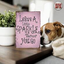 2D平面 1件裝 復古木製牆面裝飾牌 粉色背景搭配「Leave A Little Sparkle Wherever You Go」文字設計 適用於居家、酒吧、車庫、俱樂部、餐廳與咖啡廳 完美房間裝飾 - 1PC - 查看 3