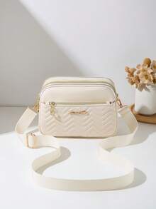 Fashionable Multi-Layer Crossbody Shoulder Bag For Women - Beige - View 3