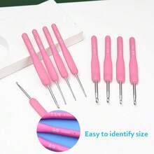SKA 9-Piece Crochet Hook Set, With Exquisite Gift Packaging,Ergonomic Soft Grip Aluminum Knitting Needles, Complete Size Range (2.0mm-6.0mm) For Yarn Projects, Crafting Tools For Beginners And Pros - Pink Gift Set - View 9