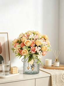 1 Stück künstlicher Rosen- & Hortensienkranz, geeignet für Hochzeit, Zuhause, Zimmer, Esstisch, Feiertagsdekoration, Brautstrauß, Outdoor-Garten DIY Geschenk, Seidenrose, Hochzeitsdekoration, Valentinstagsgeschenk - Pink - Übersicht 2