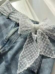 White Lace Scarf, Floral Embroidery Pure Silk Ribbon Scarf, Elegant Headband And Neck Scarf, Suitable For Hair, Bag, And Clothing Decoration, Perfect For Family And Gifts - One Size - View 7