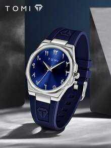 TOMI Paar-Uhr, minimalistische Mode achteckige Quarz-Uhr mit Silikonarmband und gebürstetem Gehäuse, Datumsanzeige, in mehreren Farben erhältlich, Luxusstil, geeignet für den täglichen Arbeitsweg/Studentenoutfit, Geburtstagsgeschenk, Vatertagsgeschenk, Valentinstagsgeschenk - Einheitsgröße - Übersicht 7